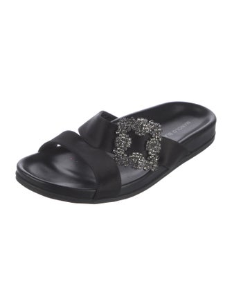 Manolo Blahnik Satin Crystal Embellishments Slides