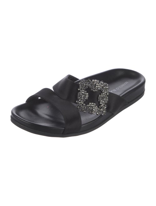 Manolo Blahnik Satin Crystal Embellishments Slides
