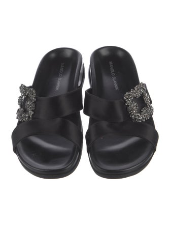 Manolo Blahnik Satin Crystal Embellishments Slides