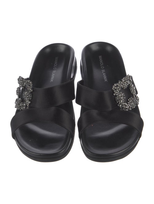 Manolo Blahnik Satin Crystal Embellishments Slides
