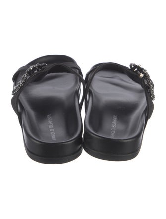 Manolo Blahnik Satin Crystal Embellishments Slides