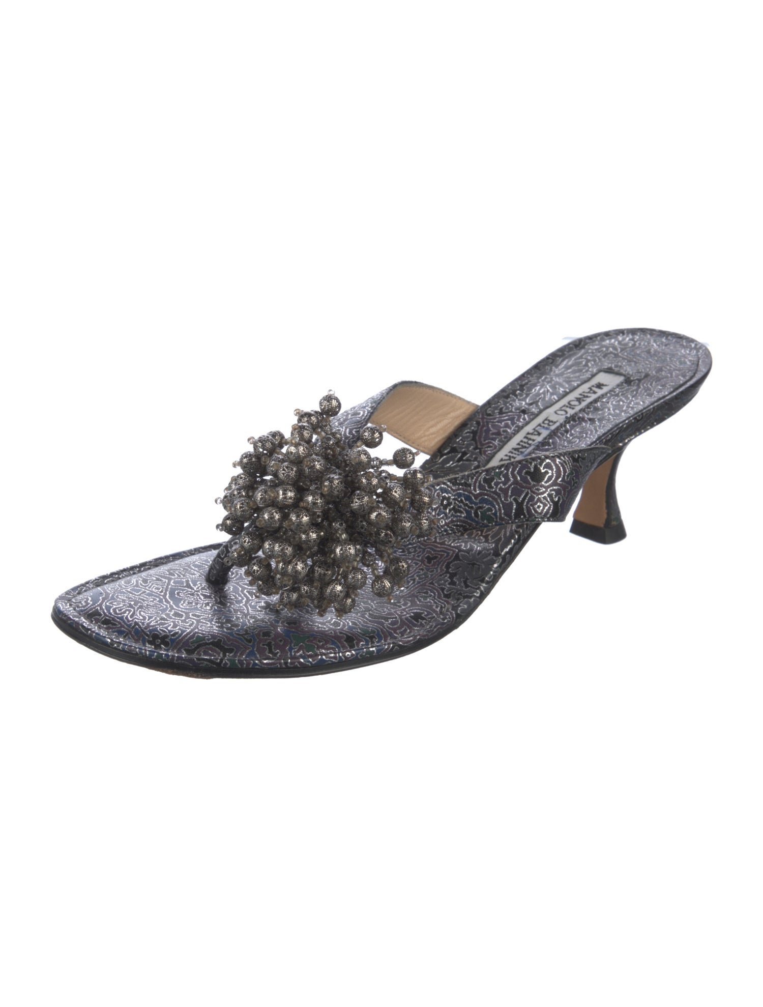 Manolo Blahnik Leather Beaded Accents Slides