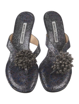 Manolo Blahnik Leather Beaded Accents Slides