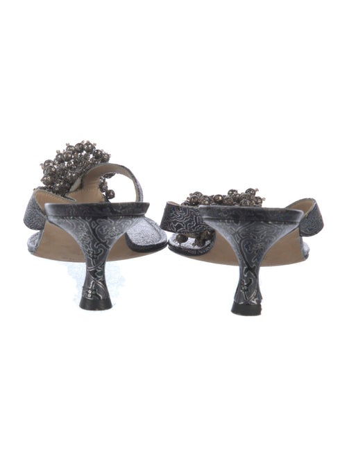 Manolo Blahnik Leather Beaded Accents Slides