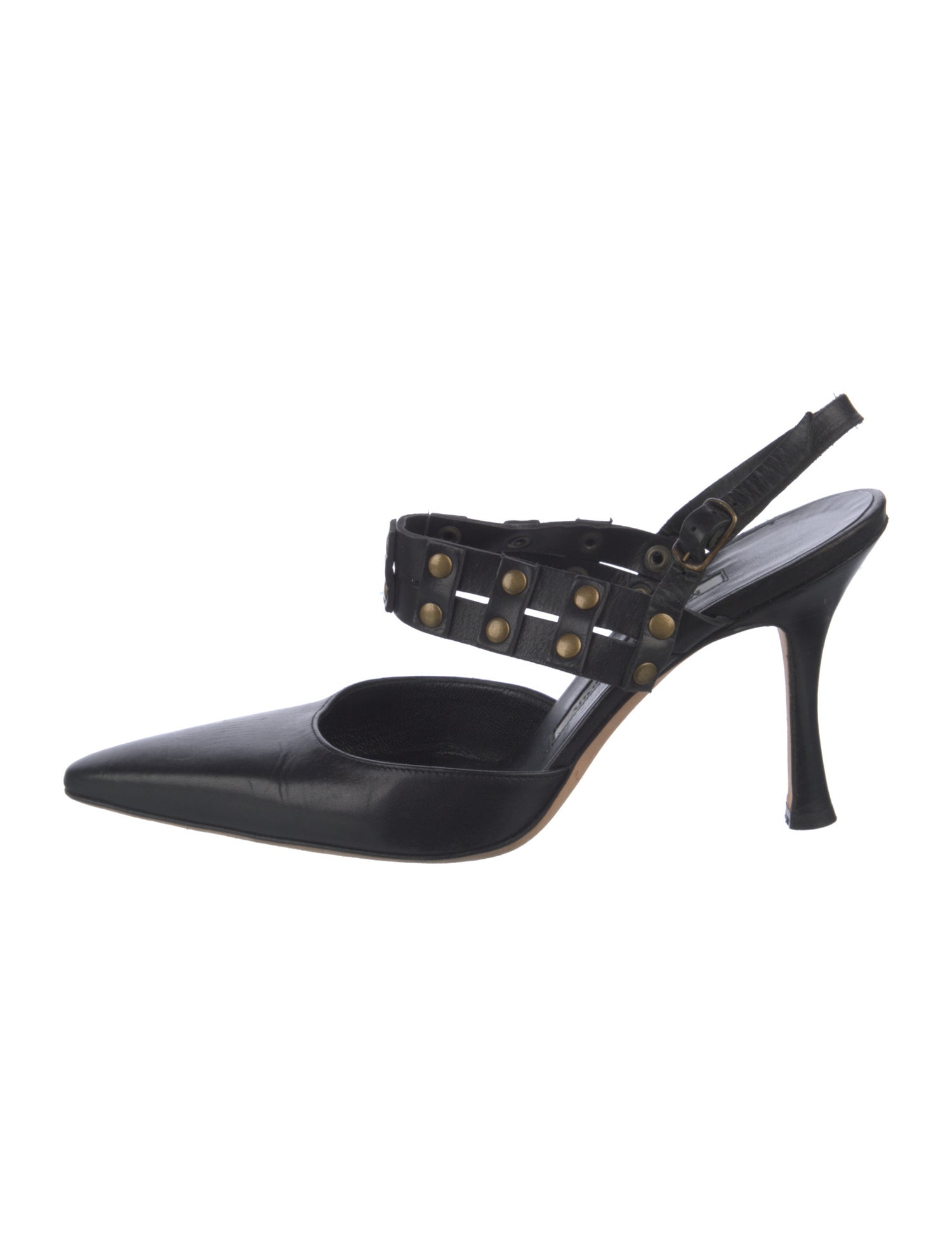 Manolo Blahnik Leather Studded Accents Slingback Pumps