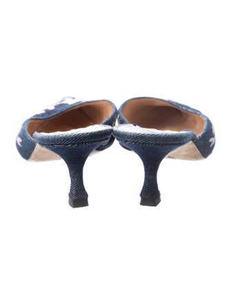 Manolo Blahnik Denim Floral Print Mules