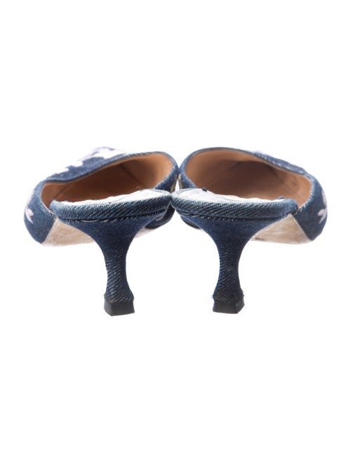 Manolo Blahnik Denim Floral Print Mules