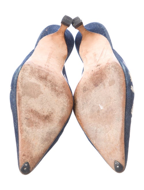 Manolo Blahnik Denim Floral Print Mules