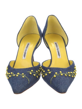 Manolo Blahnik Canvas Patterned D'Orsay Pumps