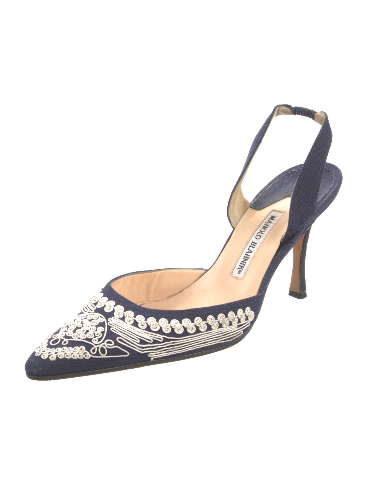 Manolo Blahnik Denim Patterned Slingback Pumps