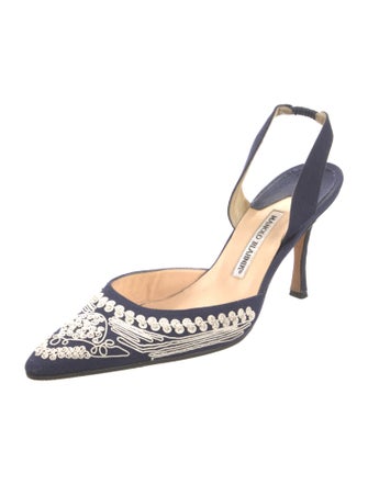 Manolo Blahnik Denim Patterned Slingback Pumps
