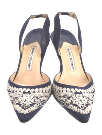 Manolo Blahnik Denim Patterned Slingback Pumps