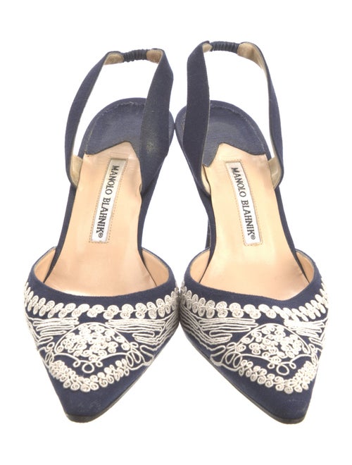 Manolo Blahnik Denim Patterned Slingback Pumps