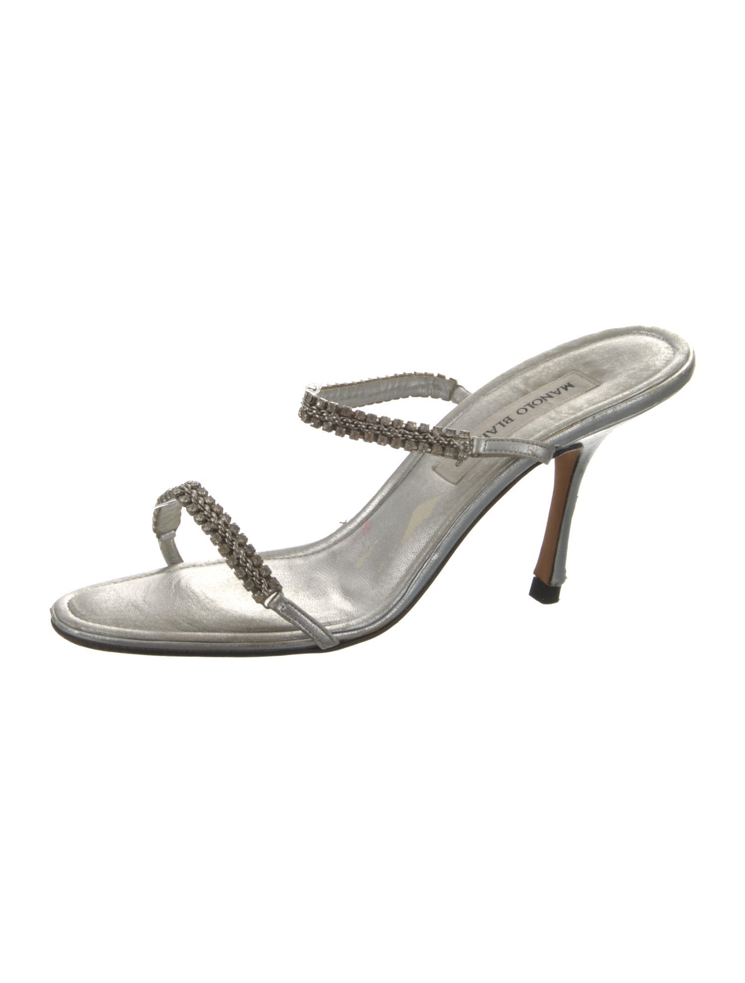 Manolo Blahnik Leather Crystal Embellishments Slides