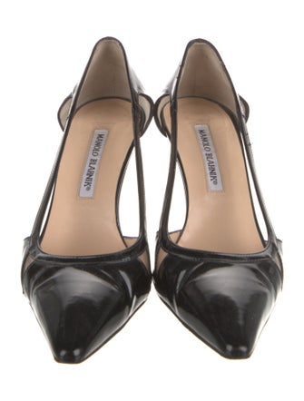 Manolo Blahnik Patent Leather Cutout Accent Pumps