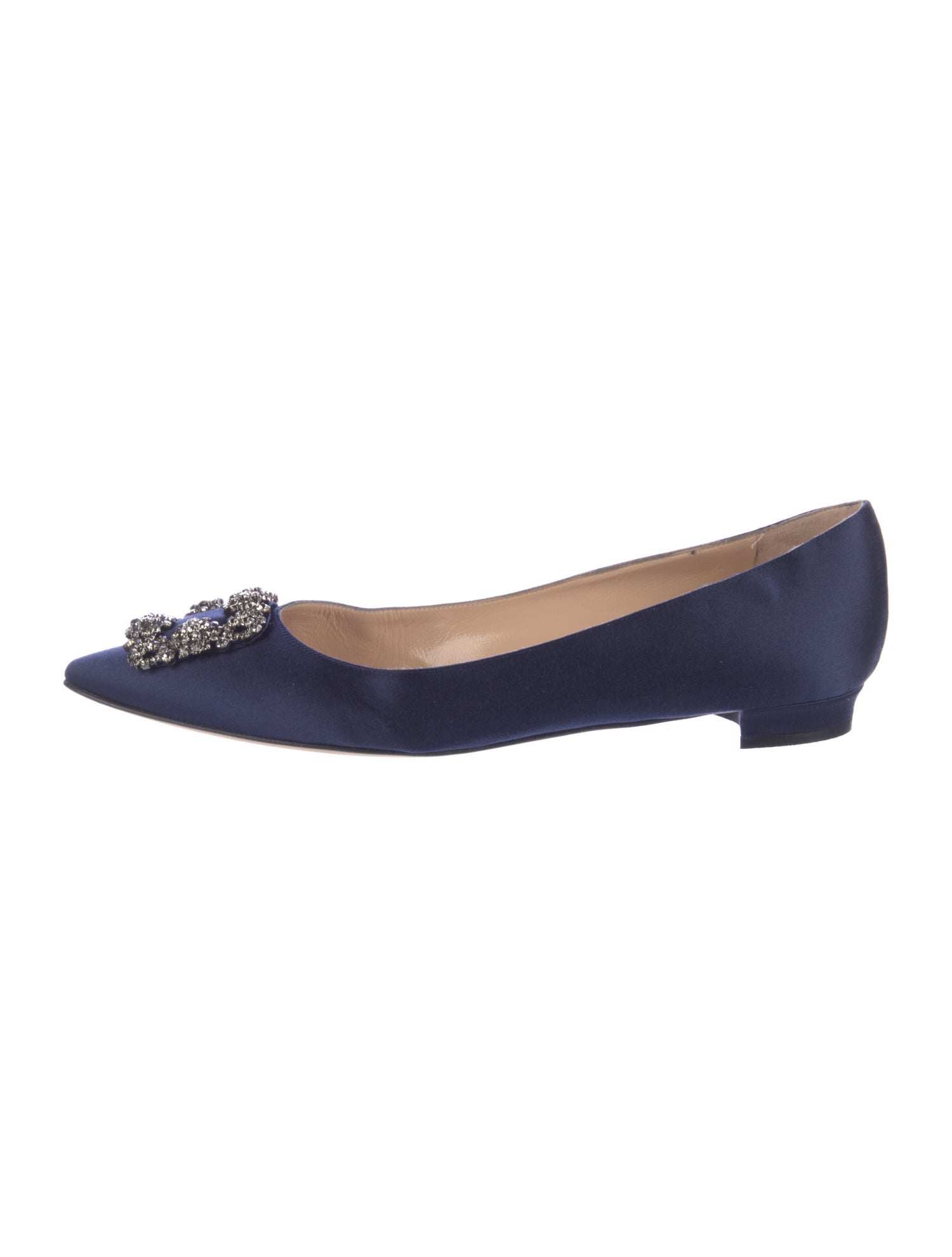Manolo Blahnik Satin Crystal Embellishments Flats