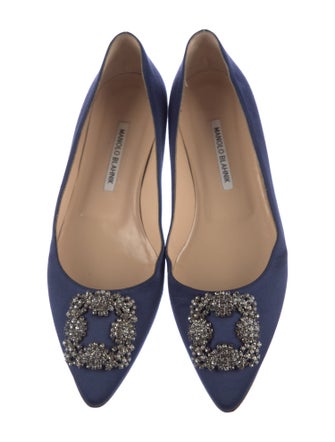 Manolo Blahnik Satin Crystal Embellishments Flats