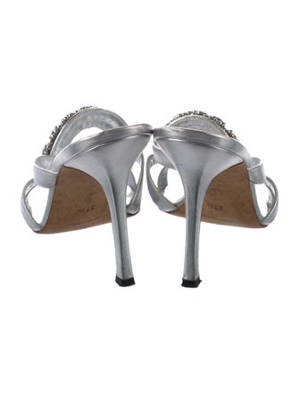 Manolo Blahnik Leather Crystal Embellishments Slides