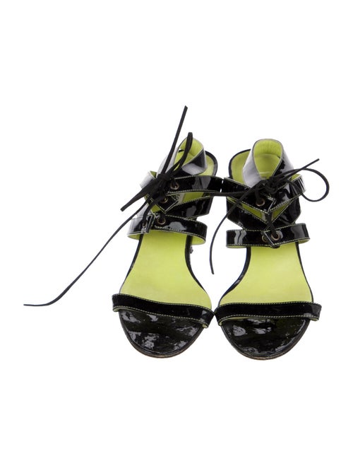 Manolo Blahnik Patent Leather Colorblock Pattern Sandals