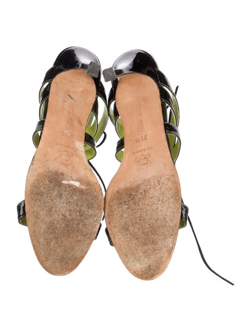 Manolo Blahnik Patent Leather Colorblock Pattern Sandals