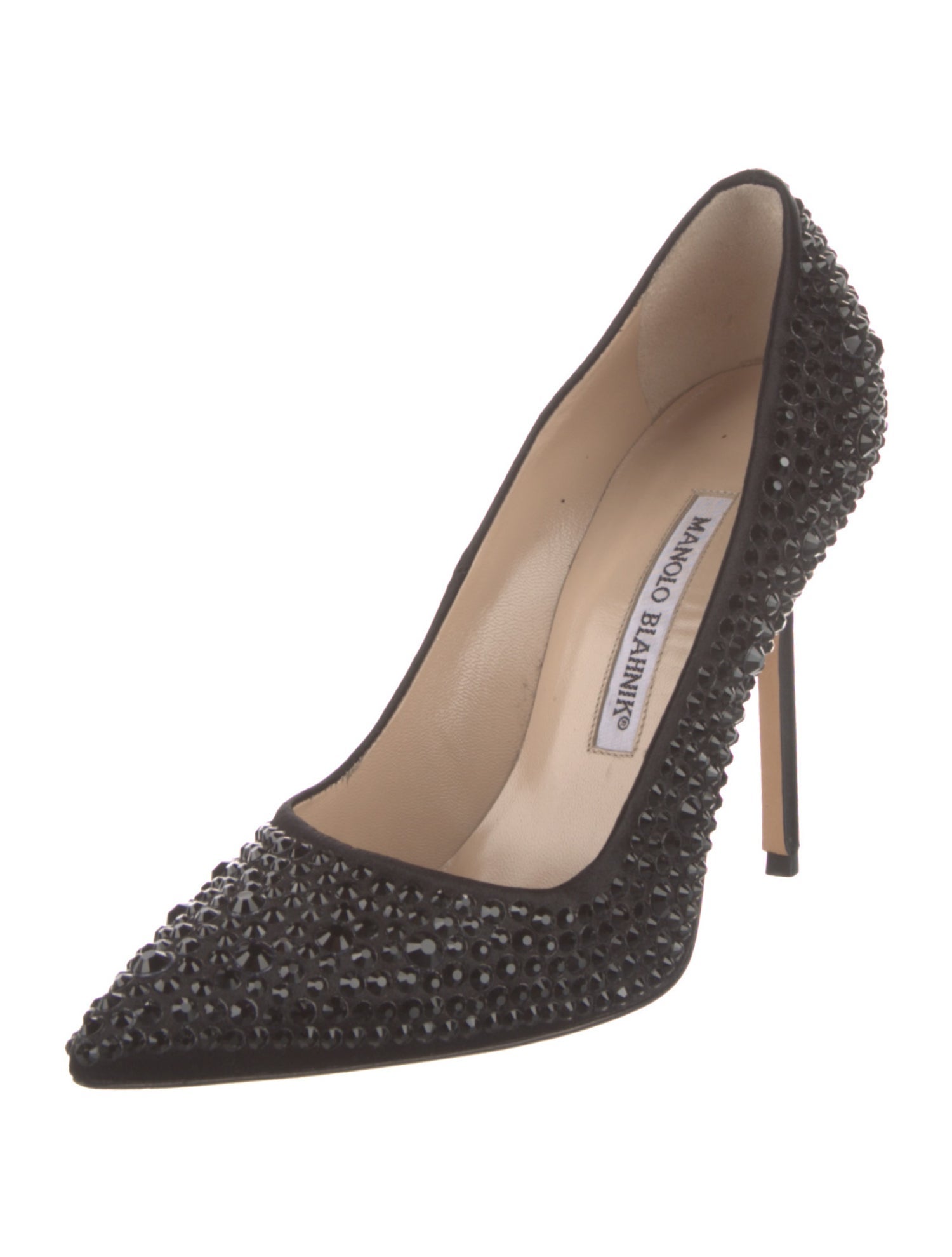 Manolo Blahnik Satin Crystal Embellishments Pumps