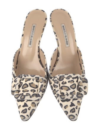 Manolo Blahnik Suede Animal Print Mules