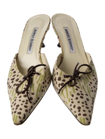 Manolo Blahnik Canvas Printed Mules