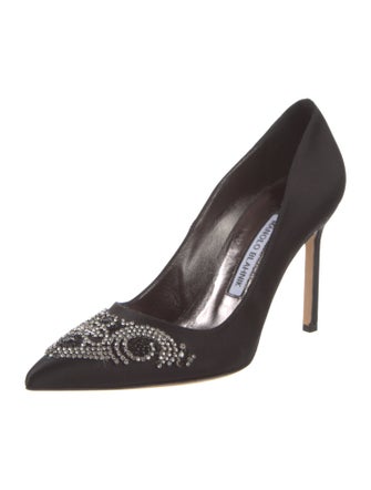 Manolo Blahnik Satin Crystal Embellishments Pumps