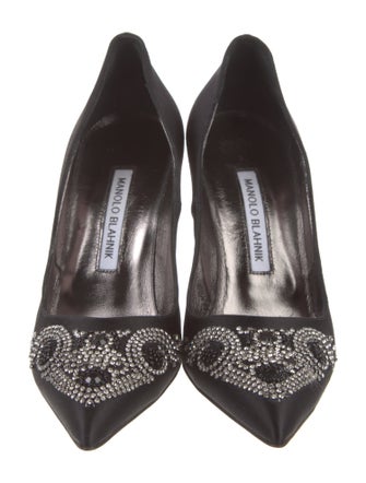 Manolo Blahnik Satin Crystal Embellishments Pumps