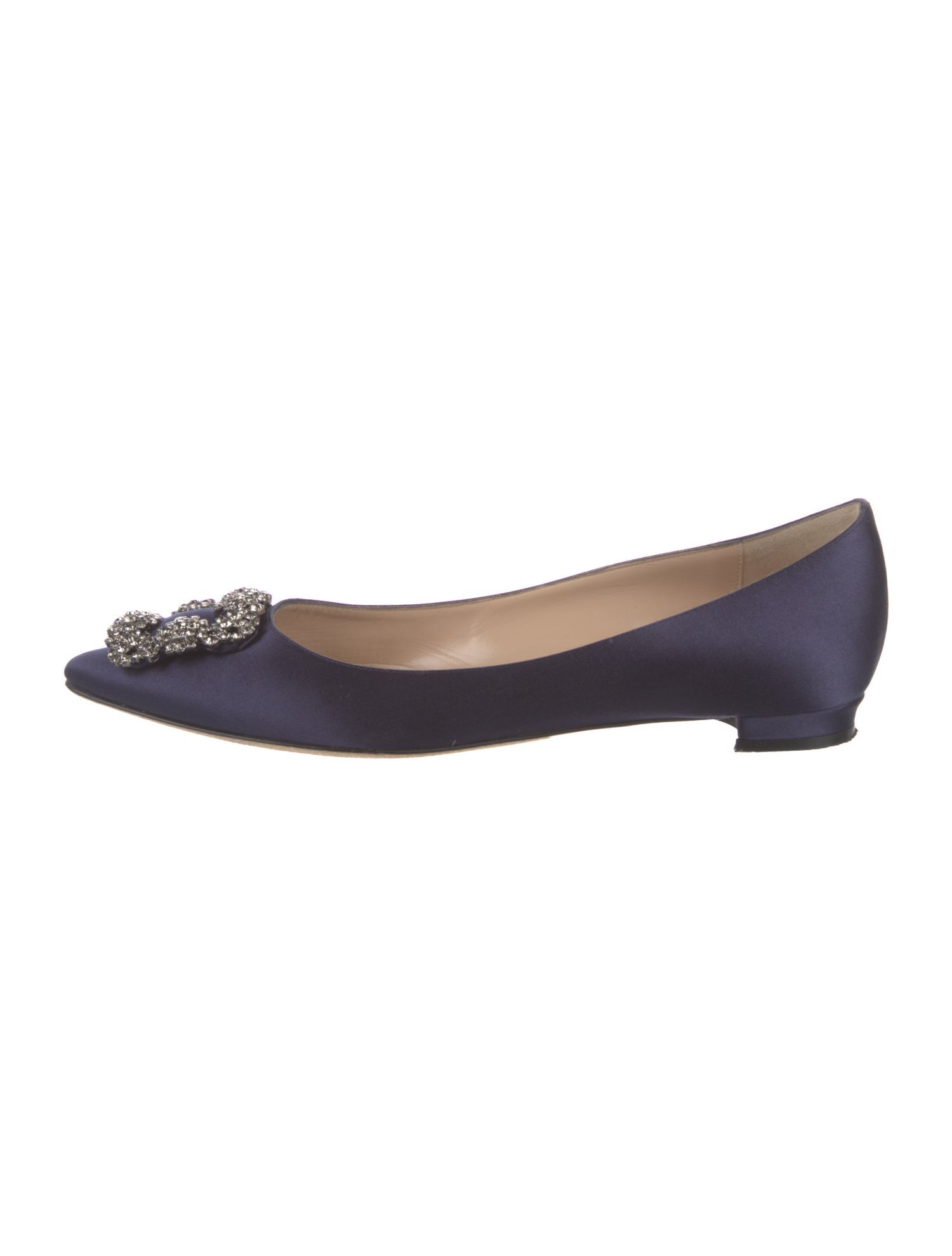 Manolo Blahnik Satin Crystal Embellishments Flats