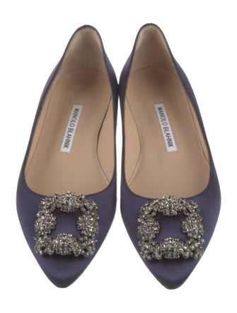Manolo Blahnik Satin Crystal Embellishments Flats