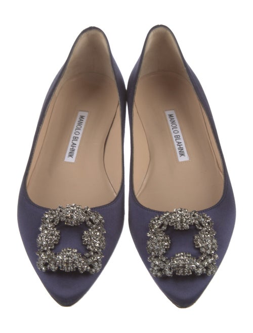 Manolo Blahnik Satin Crystal Embellishments Flats