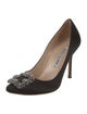 Manolo Blahnik Satin Crystal Embellishments Pumps
