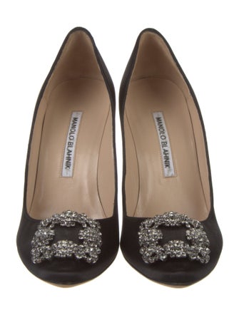 Manolo Blahnik Satin Crystal Embellishments Pumps