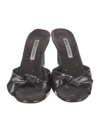 Manolo Blahnik Leather Bow Accents Slides