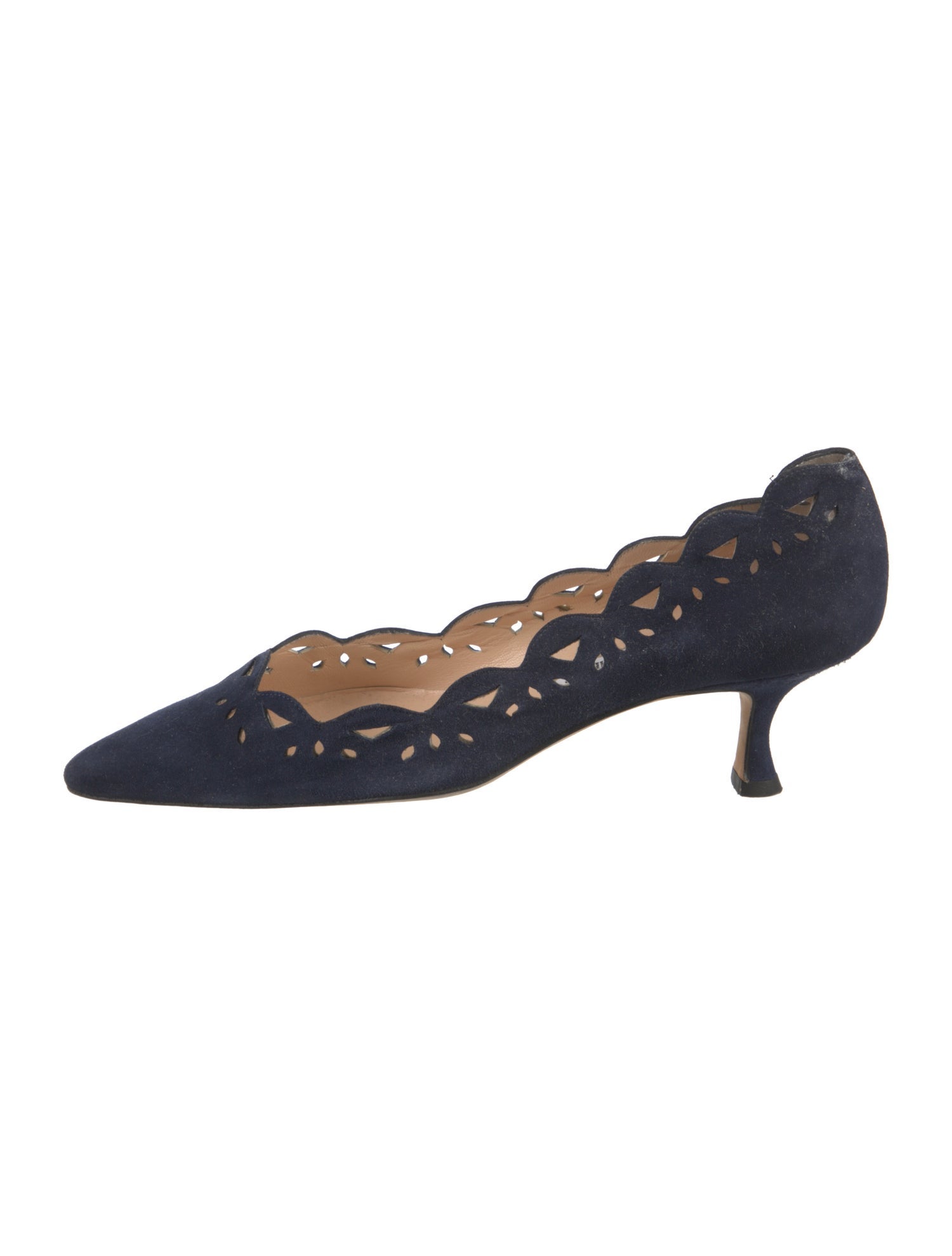 Manolo Blahnik Suede Lasercut Accents Pumps