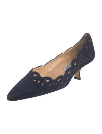 Manolo Blahnik Suede Lasercut Accents Pumps