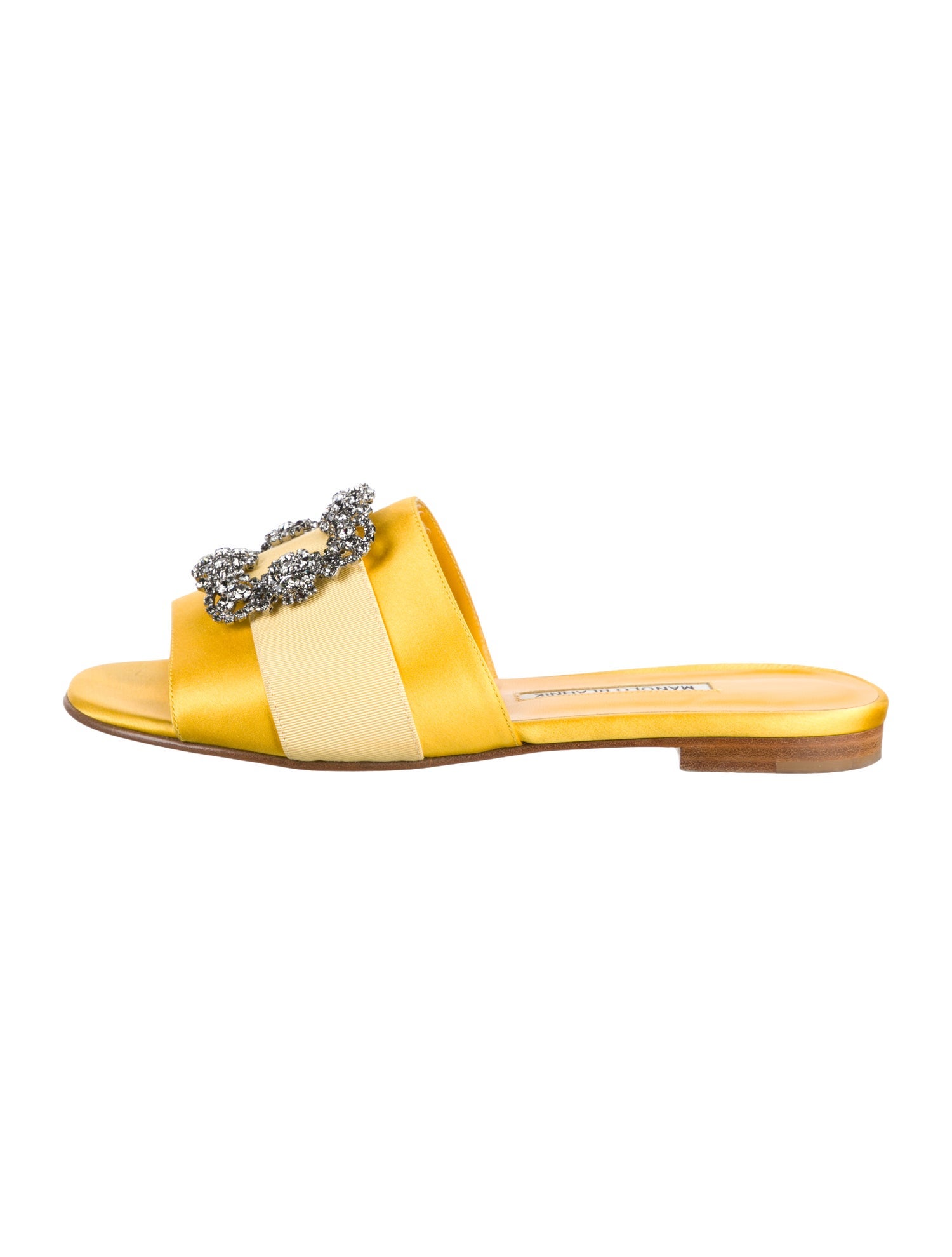Manolo Blahnik Satin Colorblock Pattern Slides - Yellow Sandals, Shoes ...