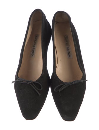 Manolo Blahnik Suede Bow Accents Ballet Flats