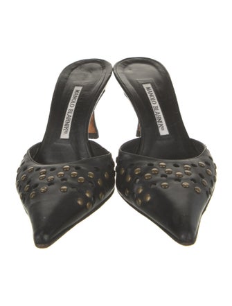 Manolo Blahnik Leather Lasercut Accents Mules