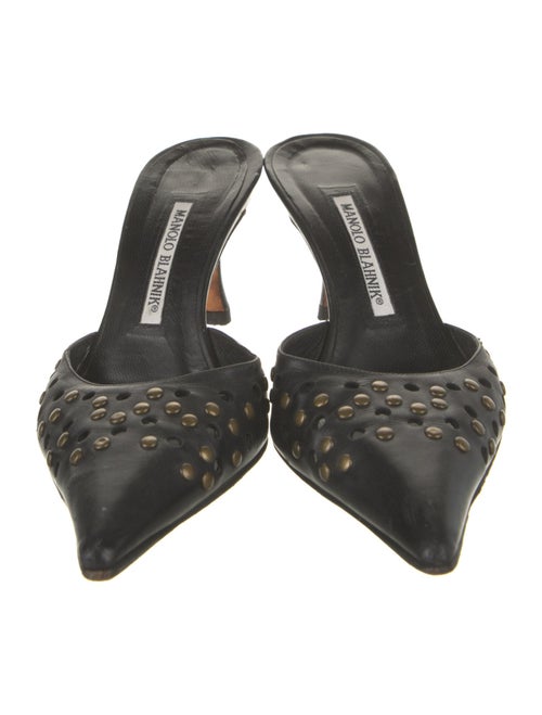 Manolo Blahnik Leather Lasercut Accents Mules