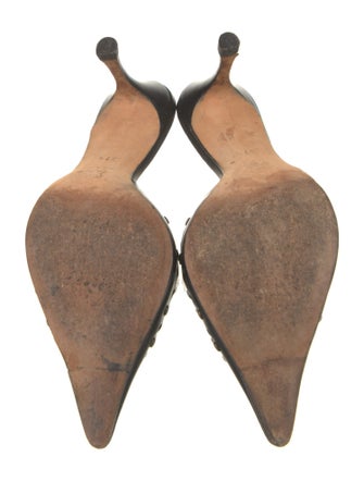 Manolo Blahnik Leather Lasercut Accents Mules