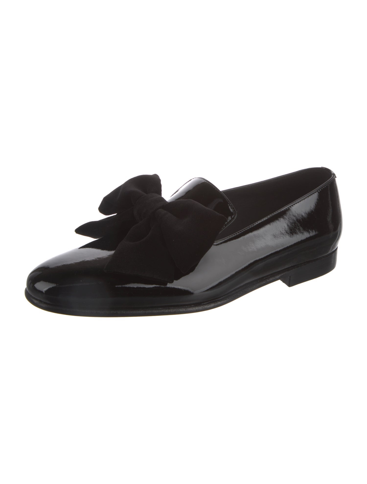 Manolo Blahnik Patent Leather Bow Accents Dress Loafers