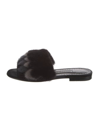 Manolo Blahnik Fur Fur Trim Slides