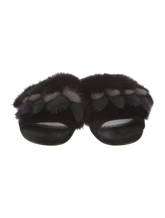 Manolo Blahnik Fur Fur Trim Slides