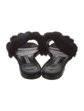 Manolo Blahnik Fur Fur Trim Slides