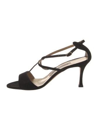 Manolo Blahnik Suede Crystal Embellishments Sandals