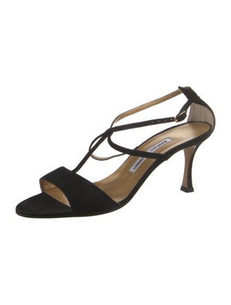 Manolo Blahnik Suede Crystal Embellishments Sandals