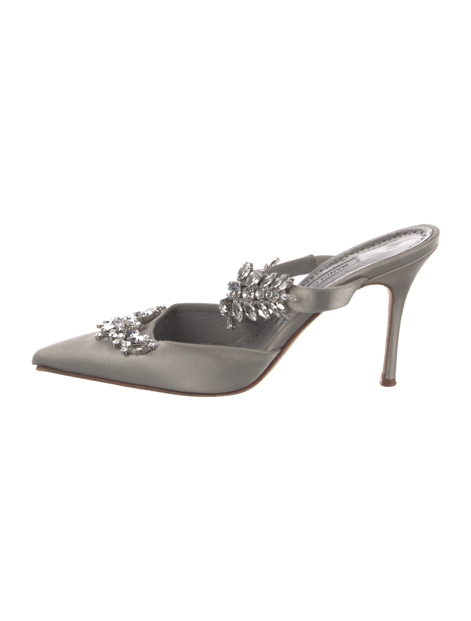 Manolo Blahnik Satin Crystal Embellishments Mules