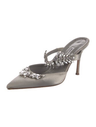 Manolo Blahnik Satin Crystal Embellishments Mules